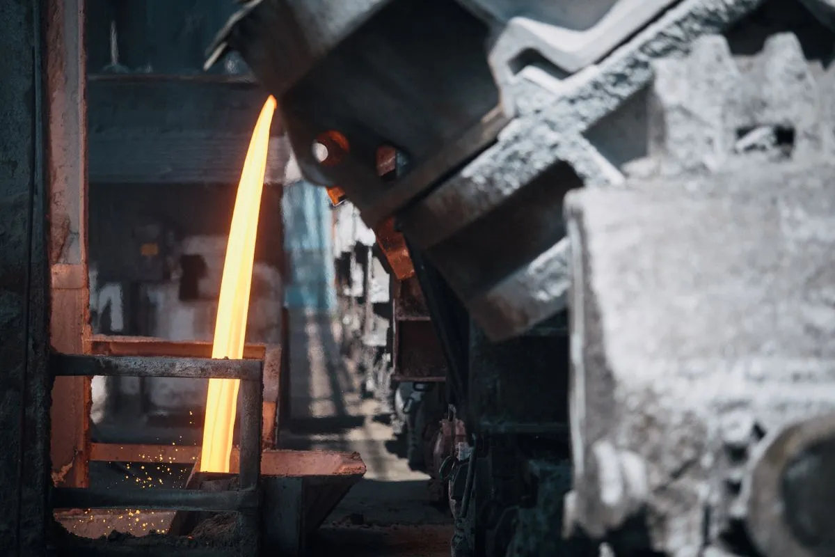 Red-hot steel billet on a rolling mill