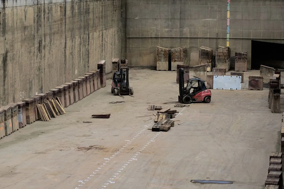 Industrial machinery being prepared for shipment